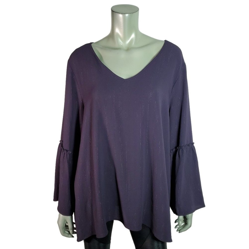 Style‎ & Co Top Plus Size XXL Bell Sleeve Metallic Long Sleeve Pullover Purple